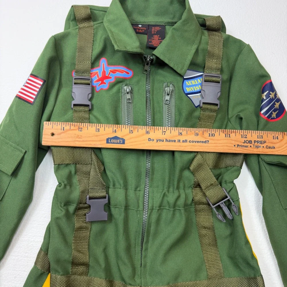 Authentic Kids Pilot Flight Suit Costume Green Aerial Division Boys Small 5/6